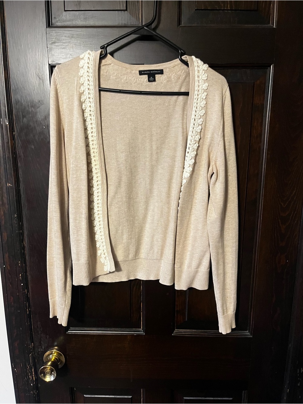 Banana Republic Women's Beige Open-Front Cardigan with Crochet Trim